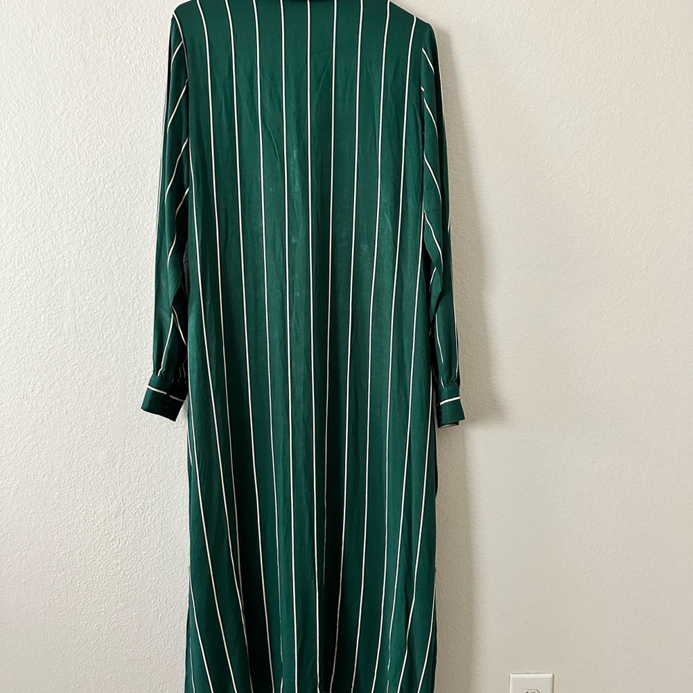Dark Green Striped Dress w/ Belt - Picture 3 of 4